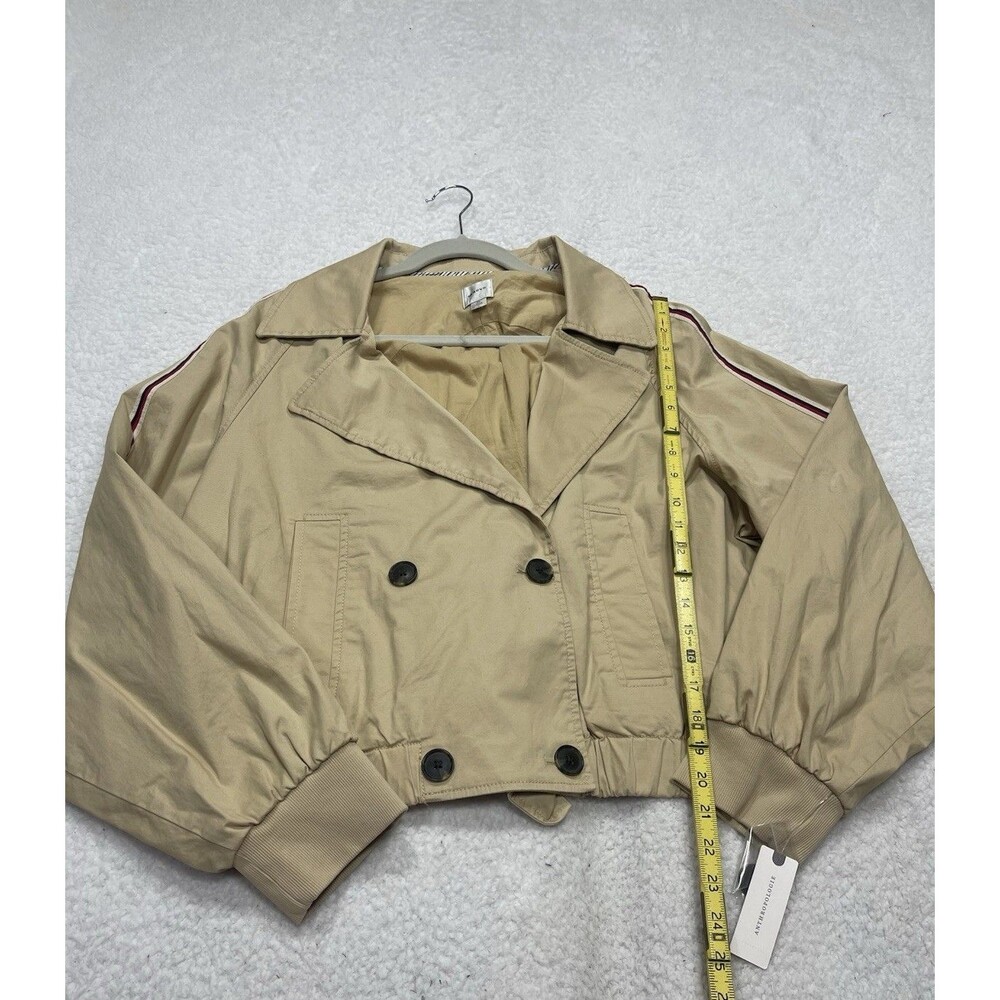 Anthropologie Maeve Cropped Trench Coat Khaki Double Breasted Preppy Size XL NWT - Picture 4 of 14